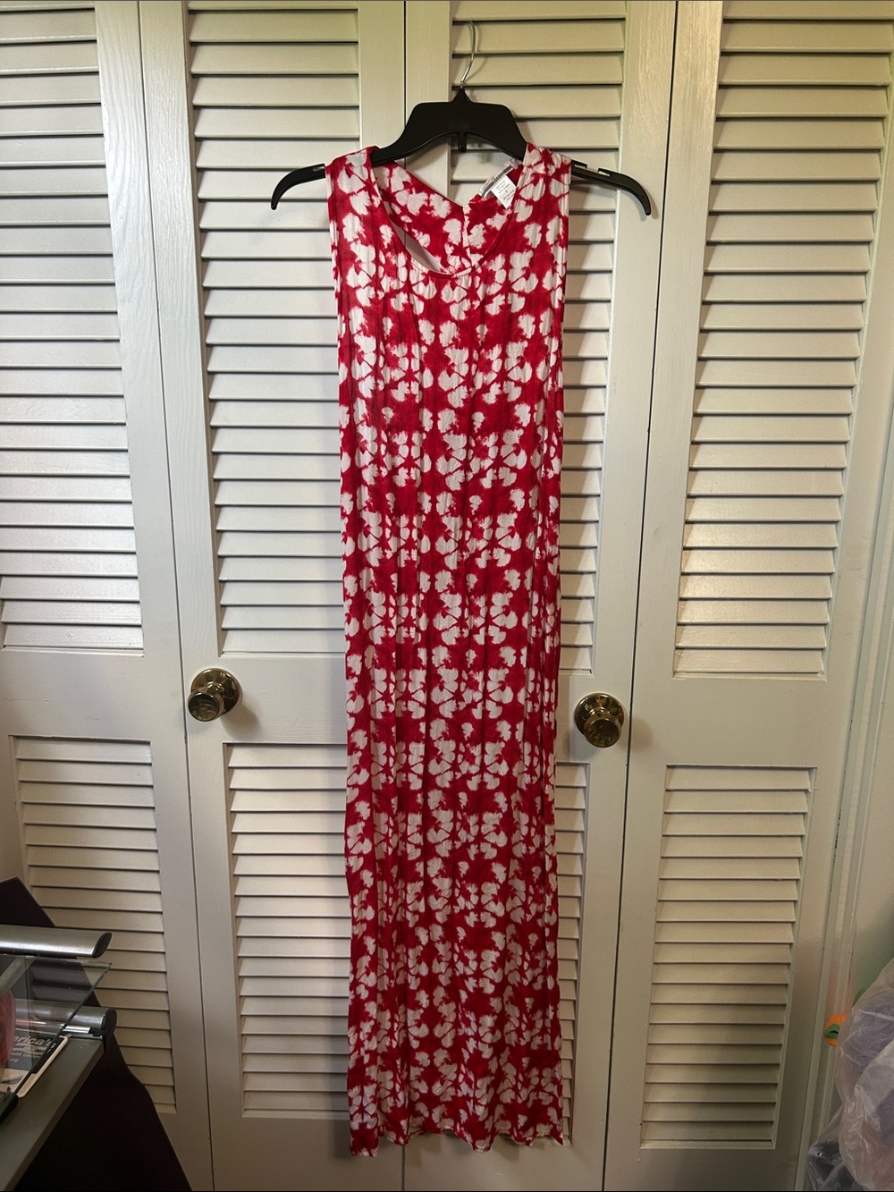 Sleeveless Red tie-dye Floral Maxi Dress with racer back.